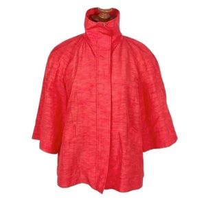 🌻Lafayette 148 NY Linen Cupro Jacket Red Zip Up Mid Length 3/4 Sleeves Roomy 12